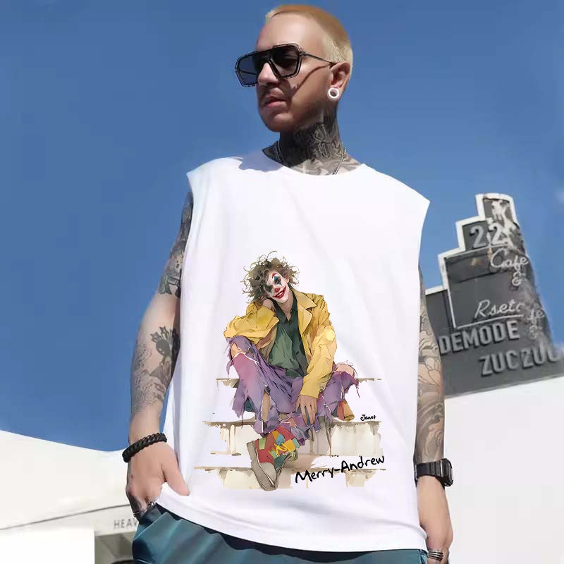 American Style High Street Fashionable Printed Loose Sports Waistcoat Casual Plus Size Sleeveless Men'S Summer Ins T-Shirt - Image 3